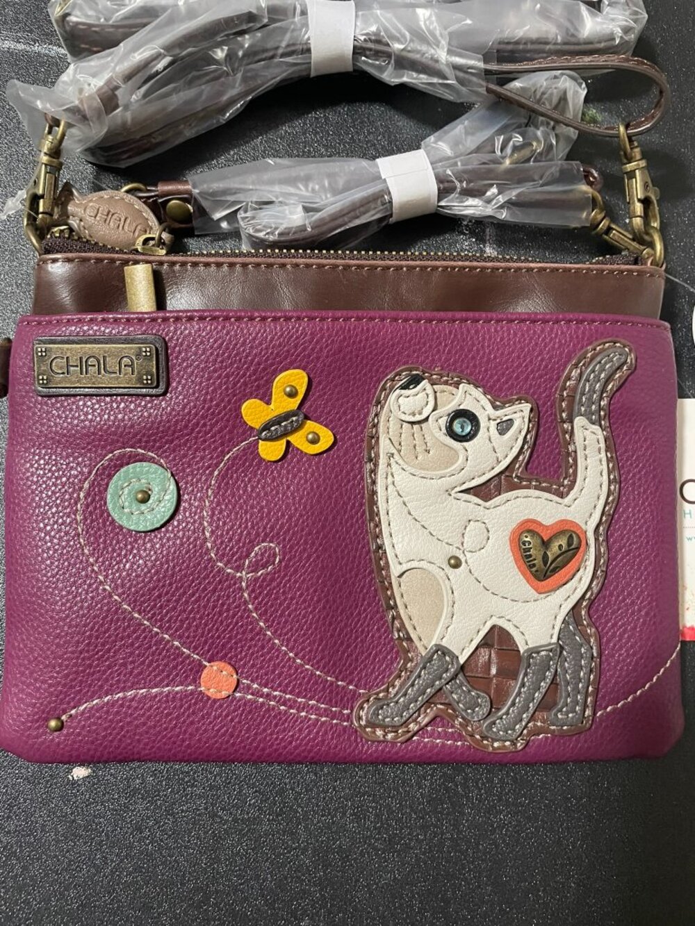 Chala Purple Mini Crossbody Bag with Cat Appliqué